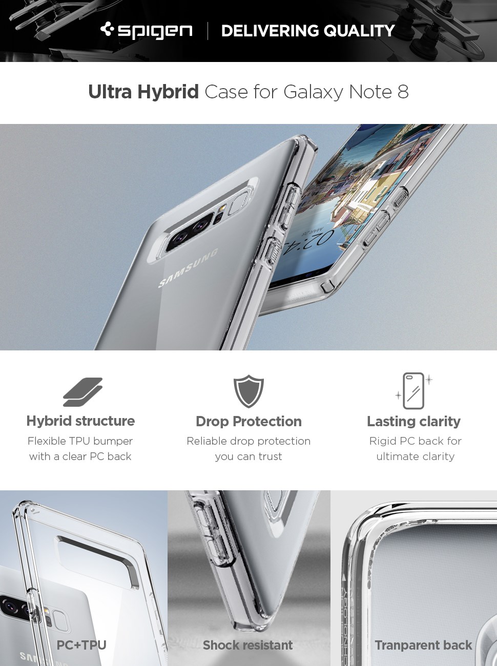SPIGEN - Samsung Galaxy Note 8 Case Ultra Hybrid, Crystal Clear (587CS22063) 
