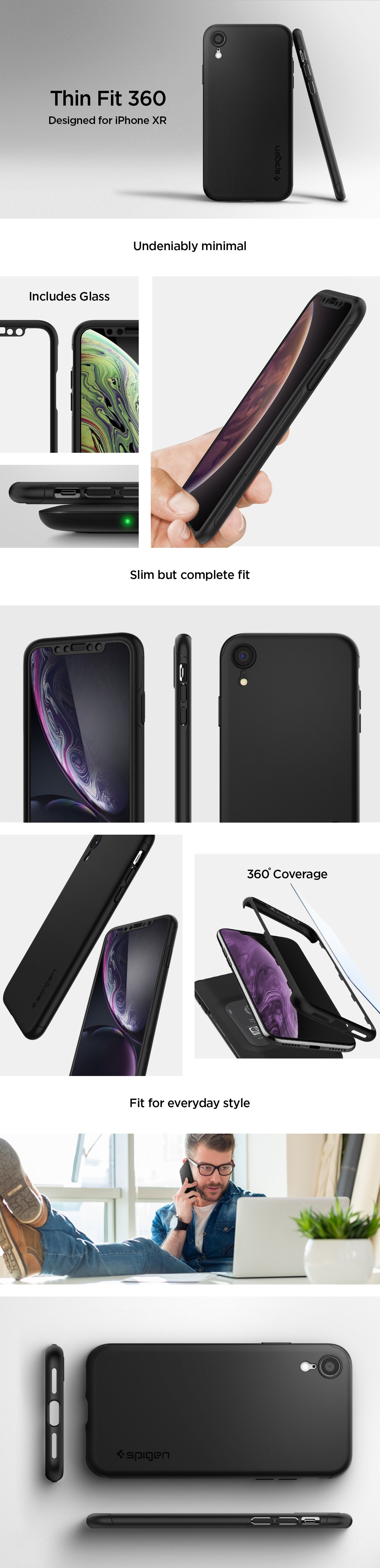 SPIGEN - Apple iPhone XR Case Thin Fit 360 Black (064CS24886)