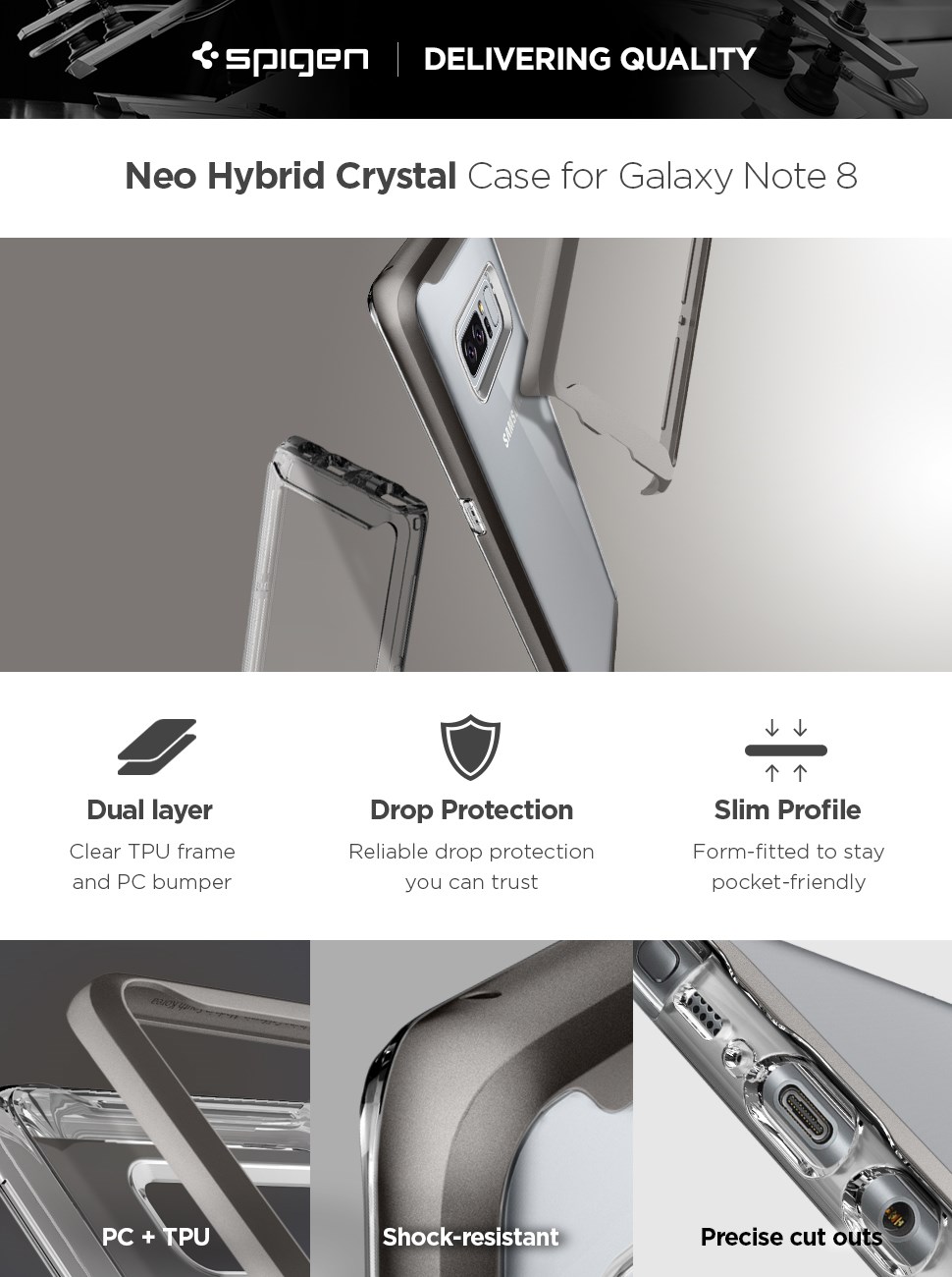 SPIGEN - Samsung Galaxy Note 8 Case NEO HYBRID Crystal, Gunmetal (587CS22092)