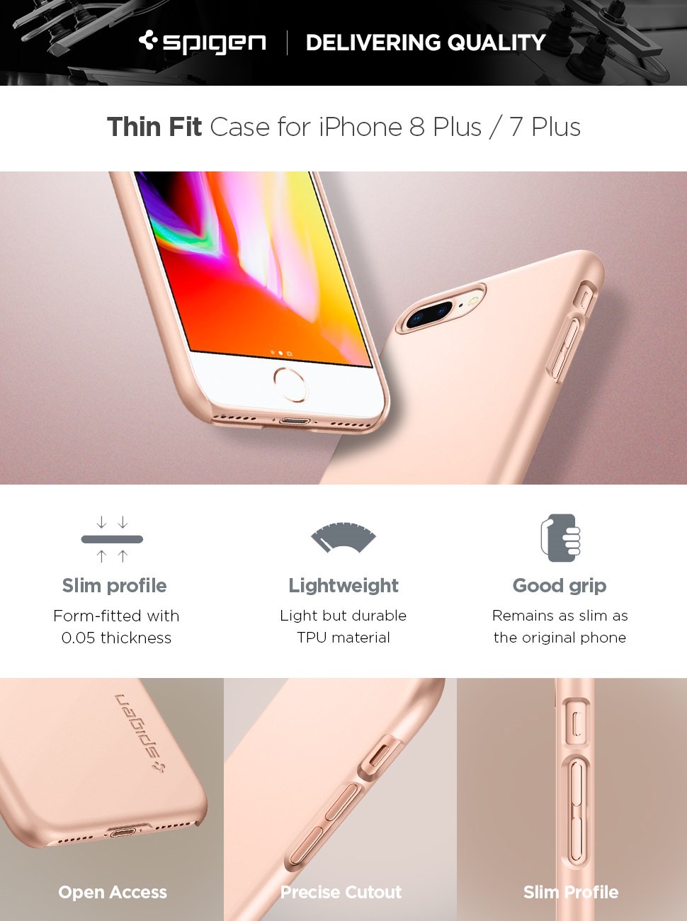 SPIGEN - iPhone 8 Plus Thin Fit Blush Gold (055CS22573) 