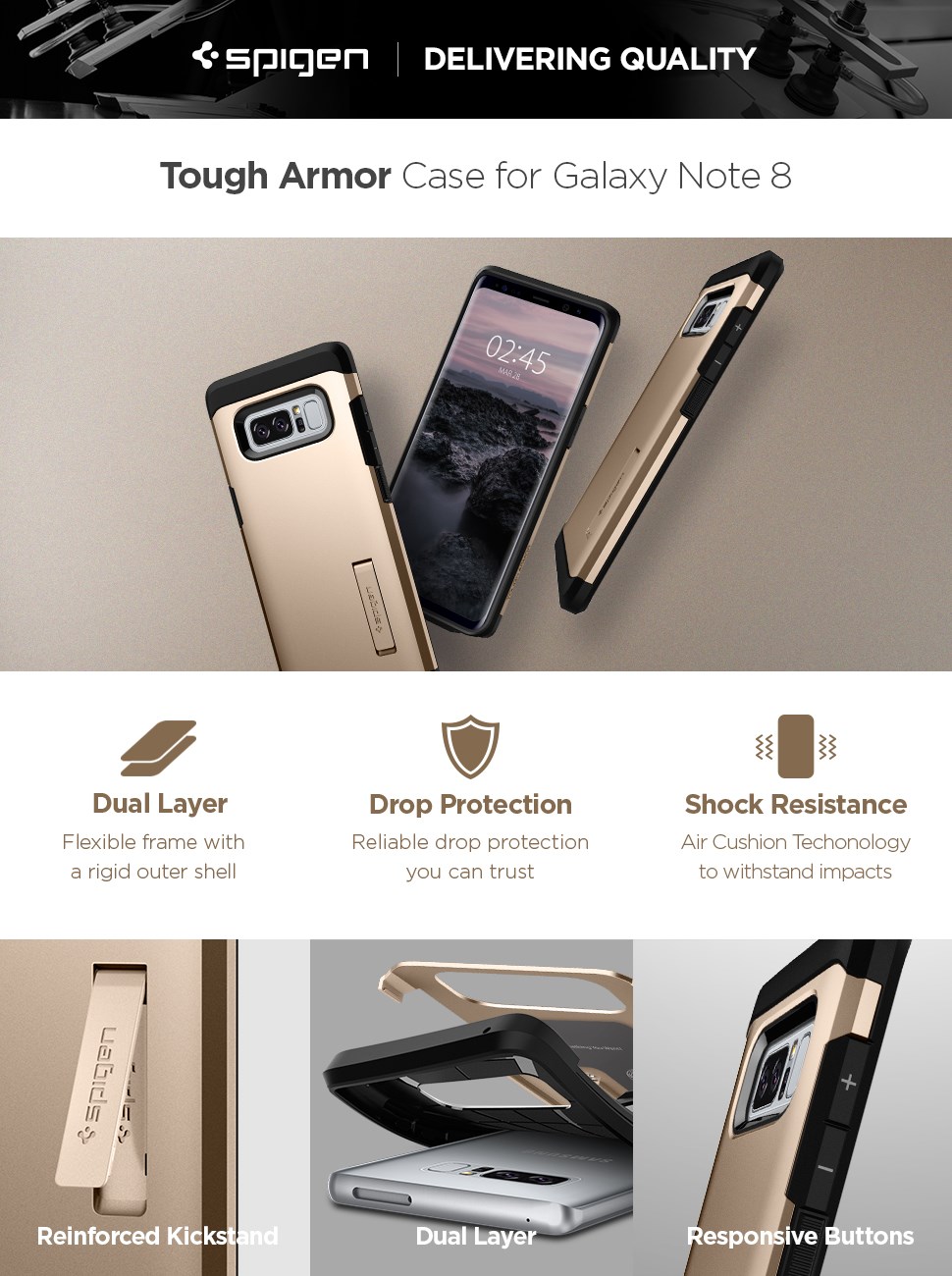 SPIGEN - Samsung Galaxy Note 8 Case Tough Armor Maple Gold (587CS22082)